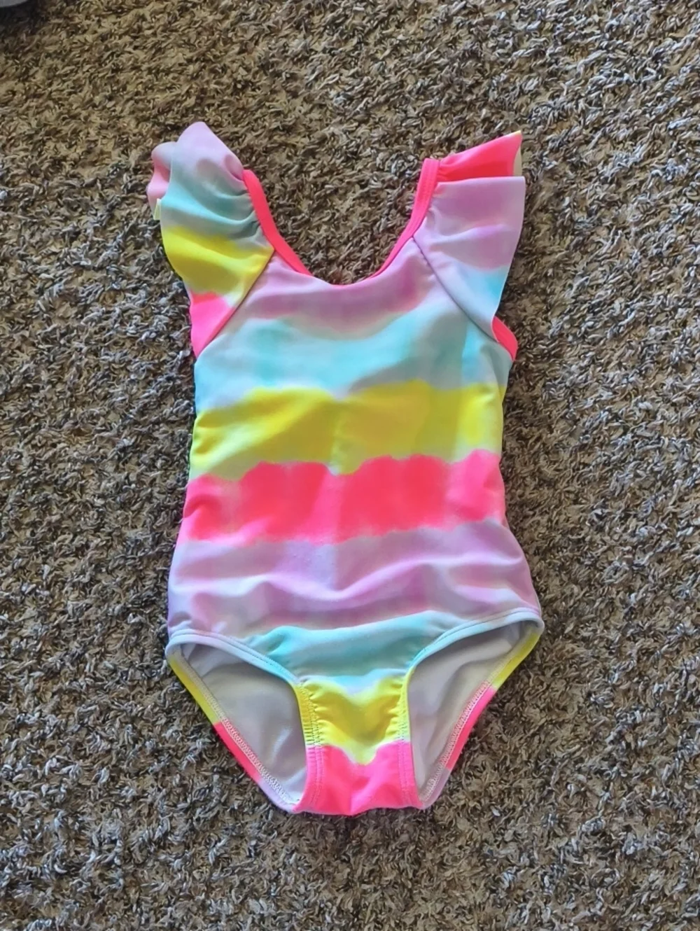 Cat & Jack Pastel Rainbow Ruffle-Shoulder One-Piece - Pink, Yellow, Blue